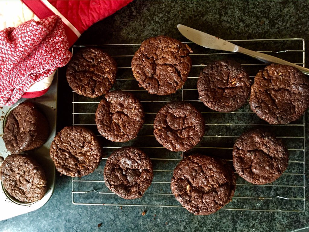 Chocolate muffins with zucchini and carrot