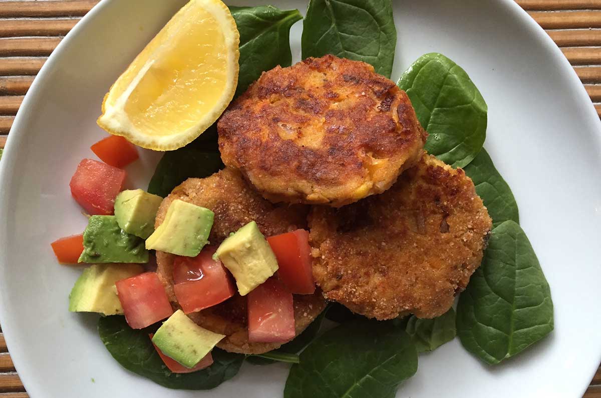Sweet potato, corn and wild salmon fritters | Brenda Janschek Health & Lifestyle