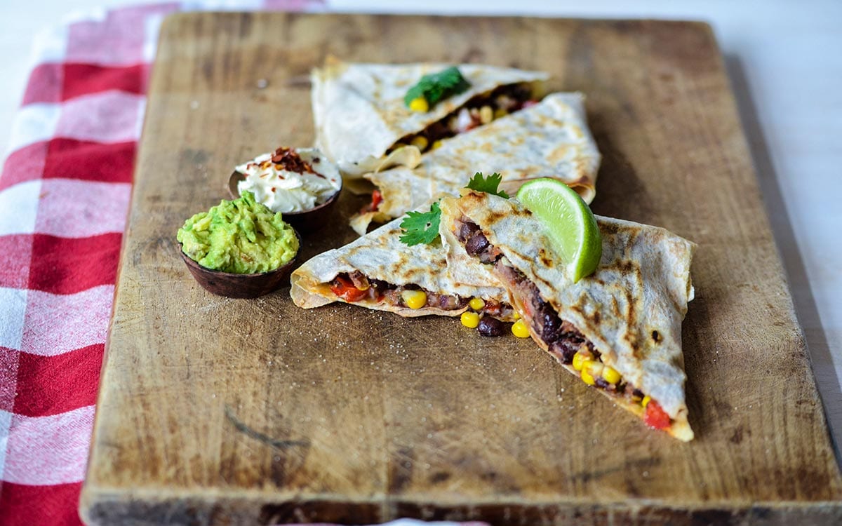 Hearty black bean and sweet corn quesadilla